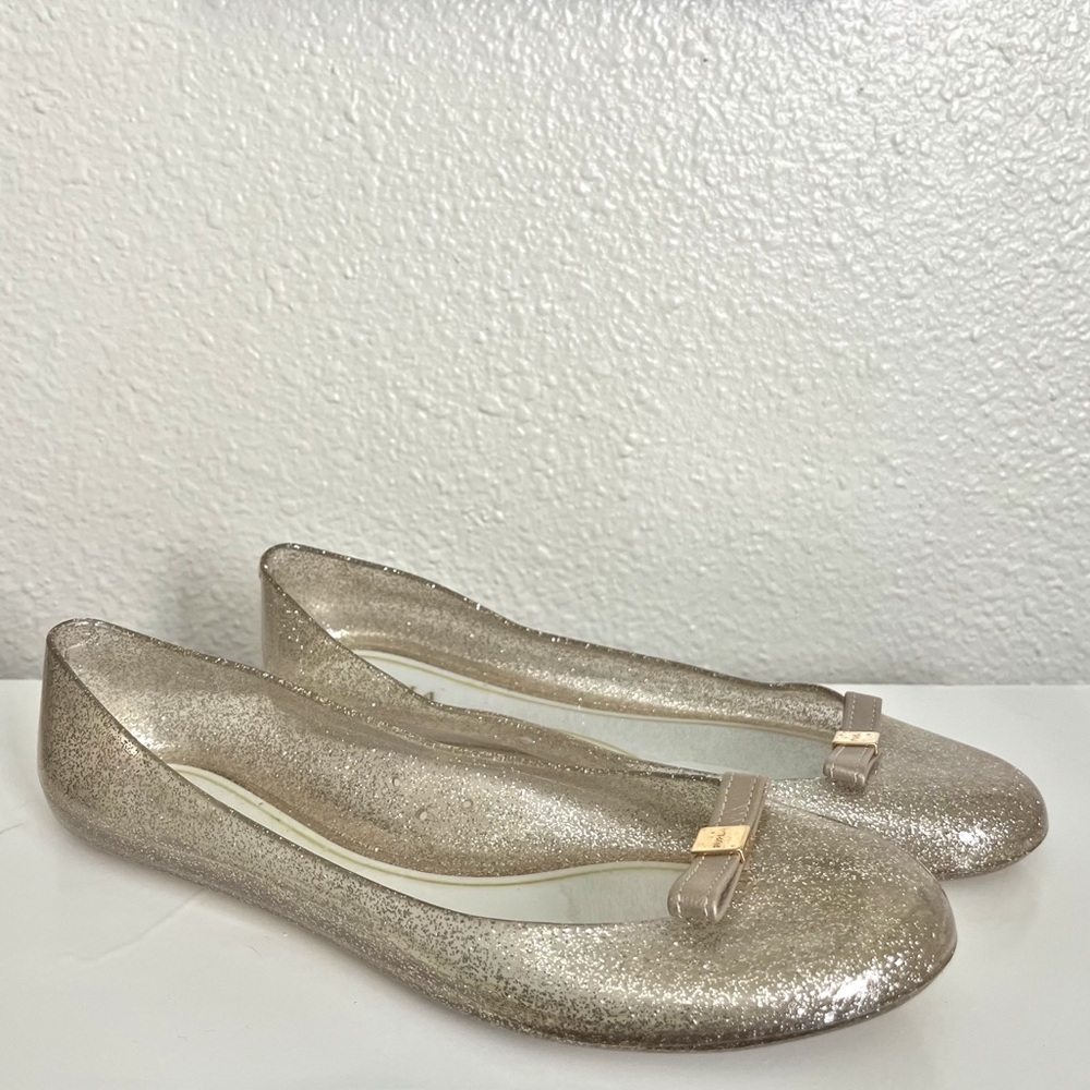 Furla Gold Bow Glitter Jelly Ballet Flats Size 38